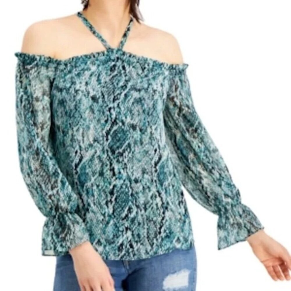 INC International Concepts Womens Size‎ XS Snake Print Off-The-Shoulder Top 787